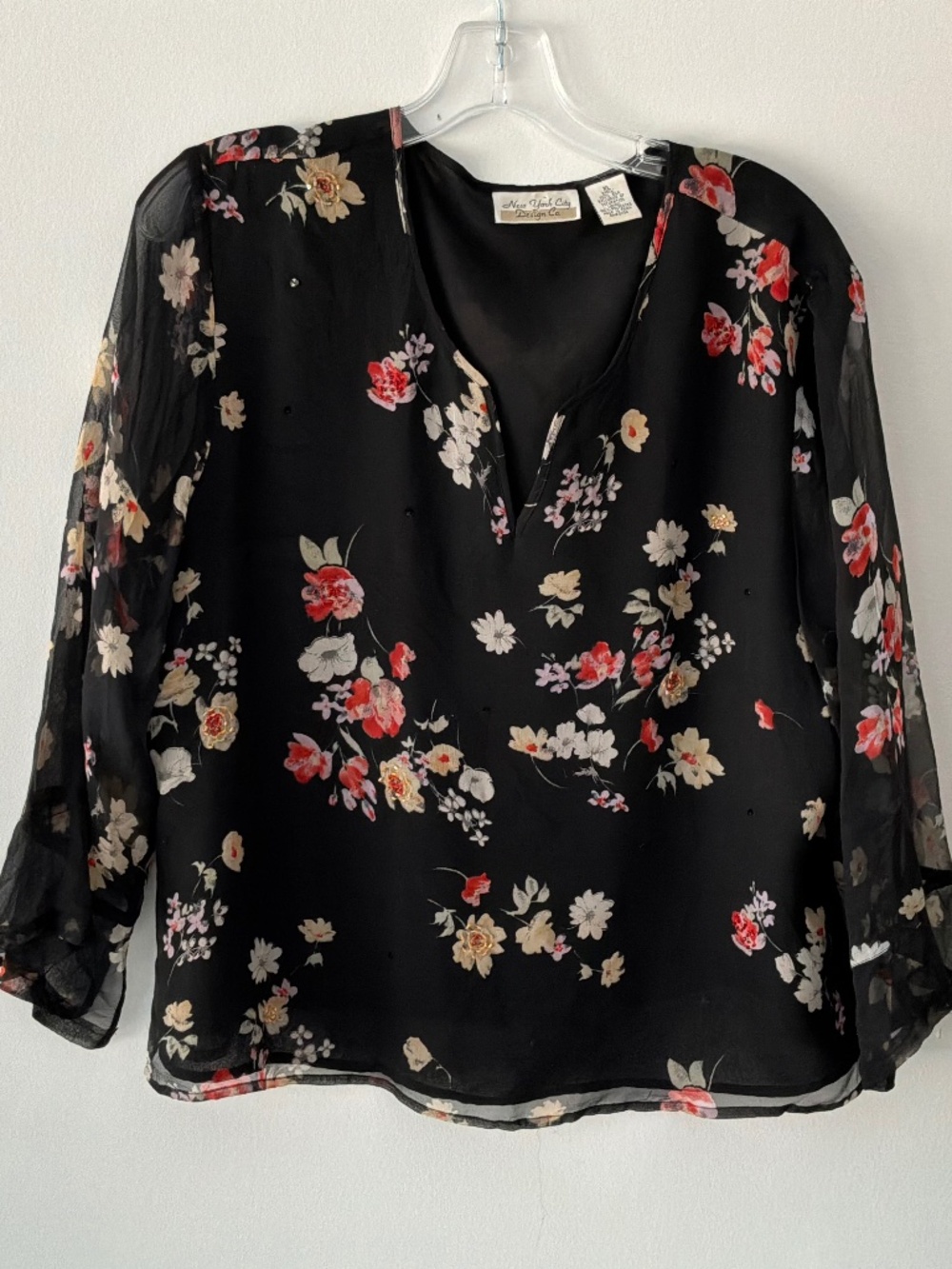 New York City Design Co 100% Silk Floral Blouse XL